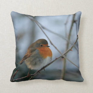 Cute Robin red breast bird photo Throw Pillow