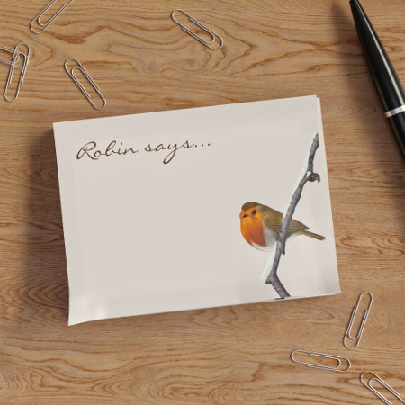 Cute Robin Says Personalized Bird Post It Notes