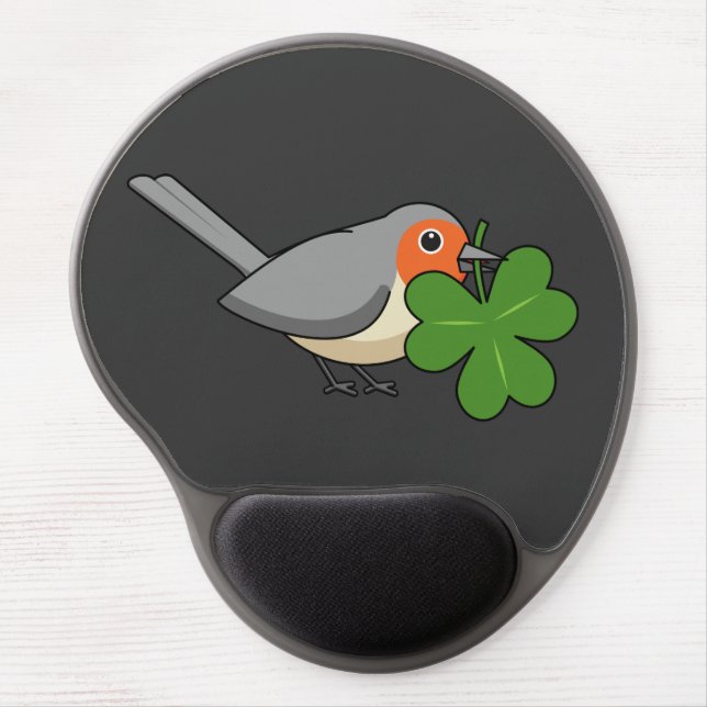 Cute Robin with Shamrock Clover Cartoon Gel Mouse Pad (Front)