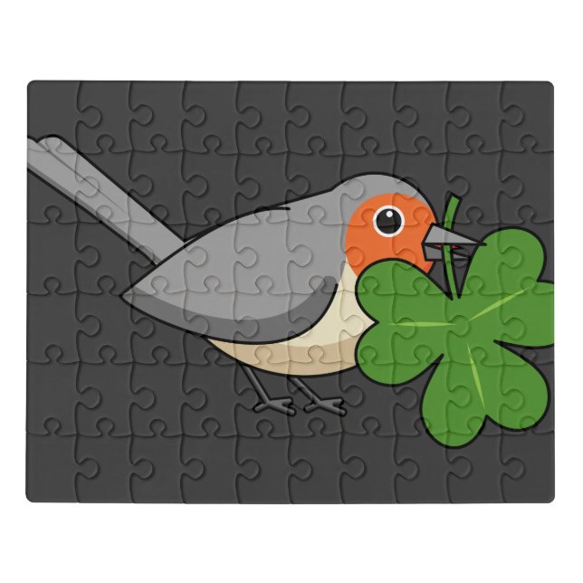 Cute Robin with Shamrock Clover Cartoon Jigsaw Puzzle (Puzzle Horizontal)