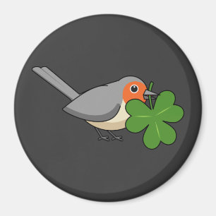 Cute Robin with Shamrock Clover Cartoon Magnet