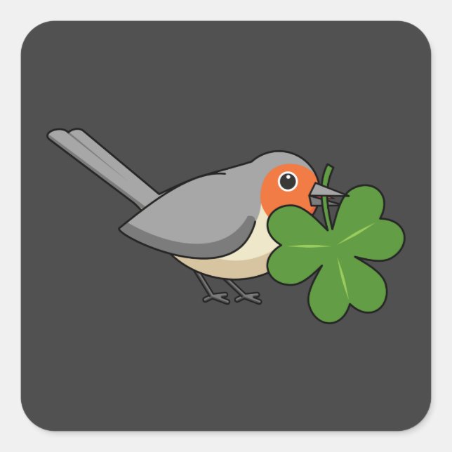 Cute Robin with Shamrock Clover Cartoon Square Sticker (Front)