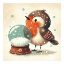 Cute Robin With Snowglobe Kids Room Wall Art