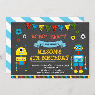Cute robot birthday party invitation