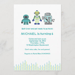 Cute Robot Birthday Party Invitation