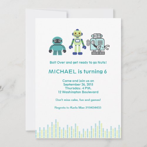 Cute Robot Birthday Party Invitation