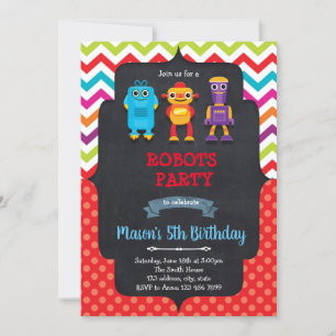 Cute robot birthday party invitation
