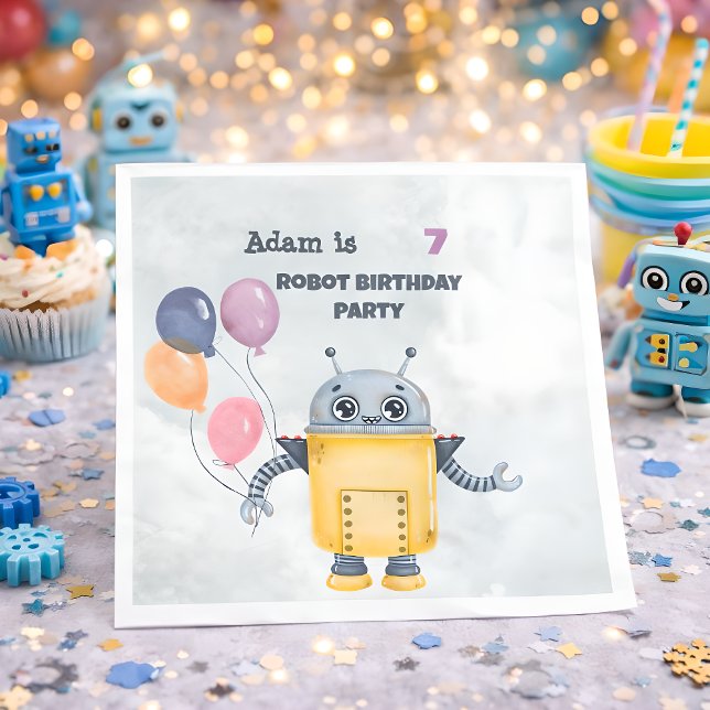 Cute Robot Birthday Party kids Napkins (Creator Uploaded)