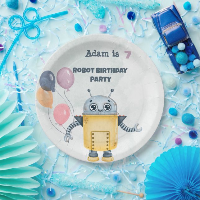 Cute Robot Birthday Party kids Paper Plates (Party)