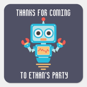 cute robot birthday party thank you square sticker