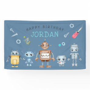 Cute Robot Birthday Party Welcome Banner