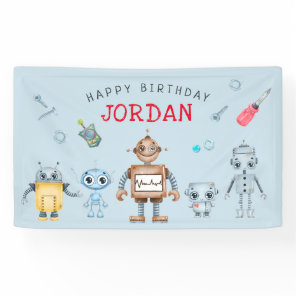 Cute Robot Birthday Party Welcome Banner