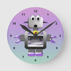 Cute Robot Blue & Purple Clock