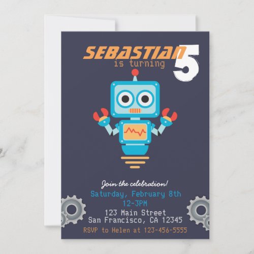 Cute Robot Boys Birthday Party Invitation