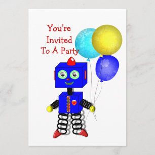 Cute Robot Boys Birthday Party Invitations