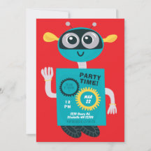 Cute Robot Boys Second Birthday Invitation