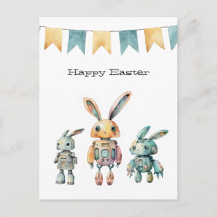 Cute Robot Bunny Happy Easter Postcard