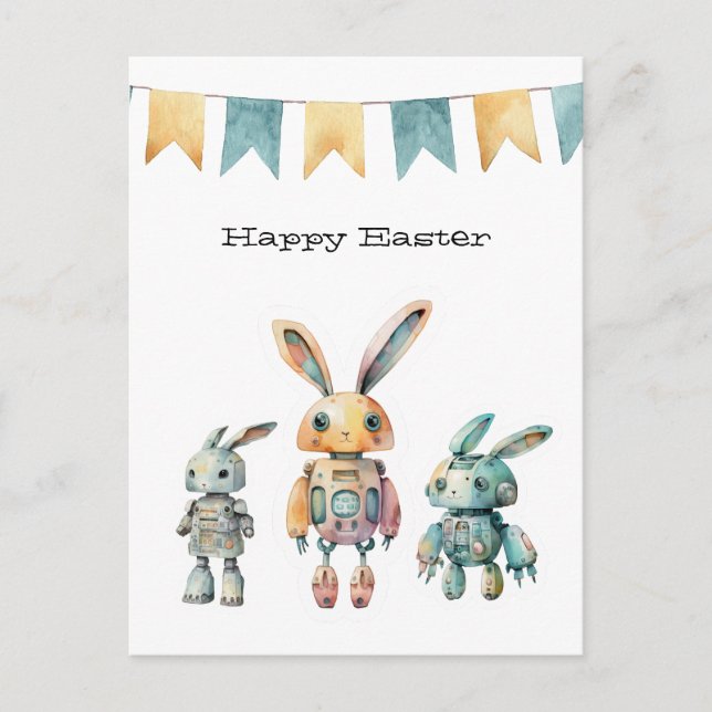 Cute Robot Bunny Happy Easter Postcard (Front)