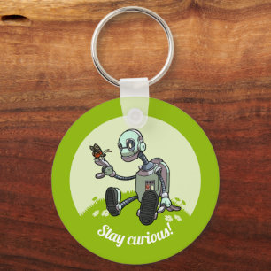 Cute Robot & Butterfly Stay Curious! Cartoon Keychain