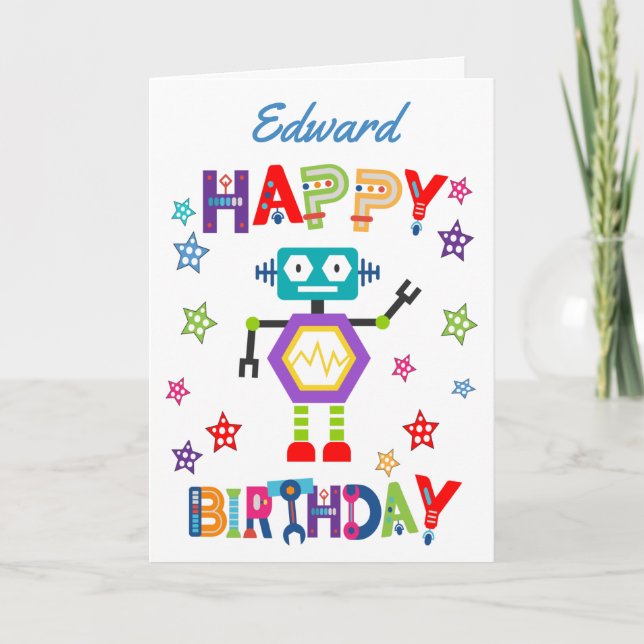 Cute Robot Children's Birthday Card (Front)