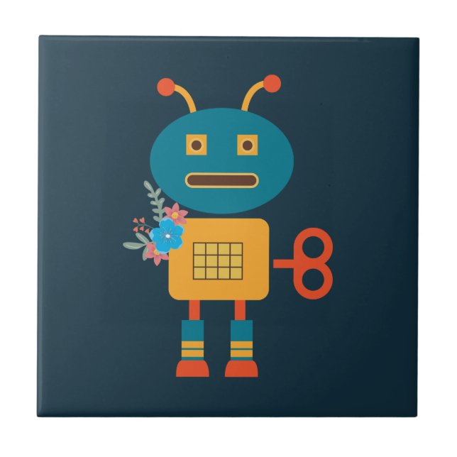 Cute robot children's design ceramic tile (Front)