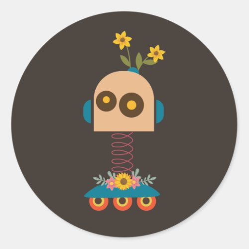 Cute robot childrens design classic round sticker