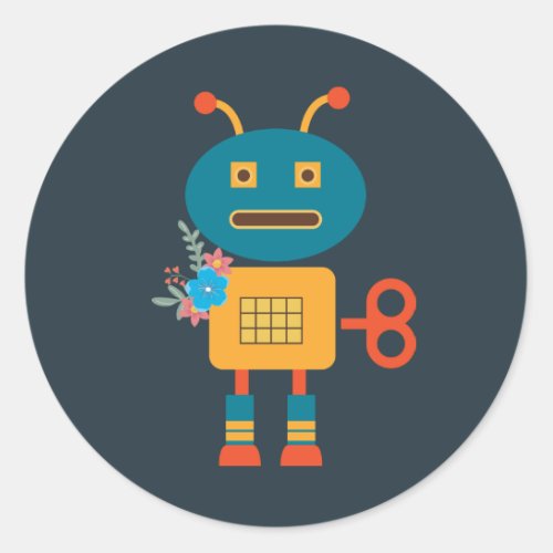 Cute robot childrens design classic round sticker