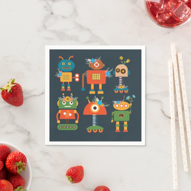 Cute robot children's design napkins (Insitu)