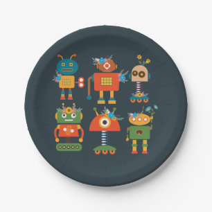 Cute robot children's design paper plates