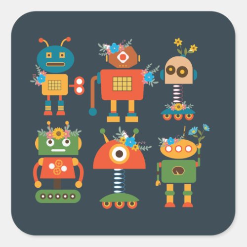Cute robot childrens design square sticker