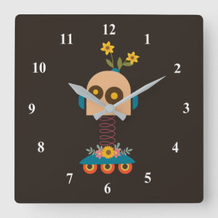 Cute robot children's design square wall clock