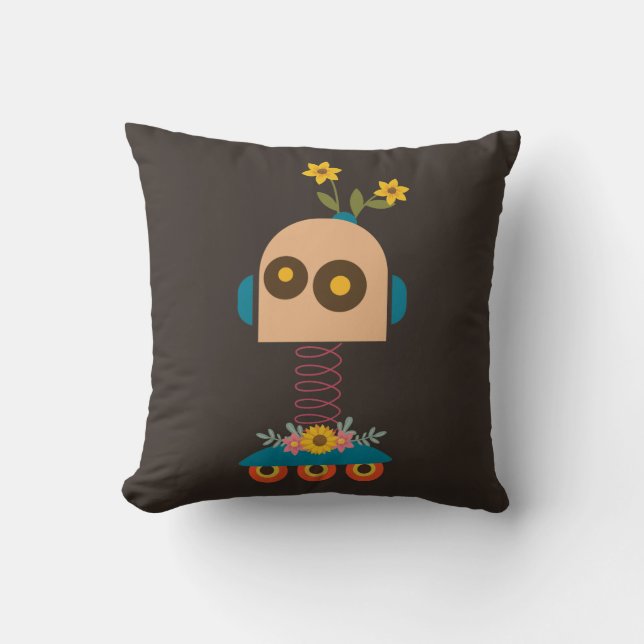 Cute robot children's design throw pillow (Front)