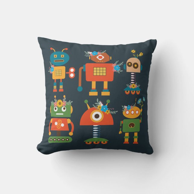 Cute robot children's design throw pillow (Front)