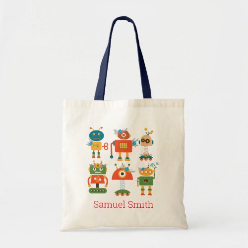Cute robot childrens design tote bag