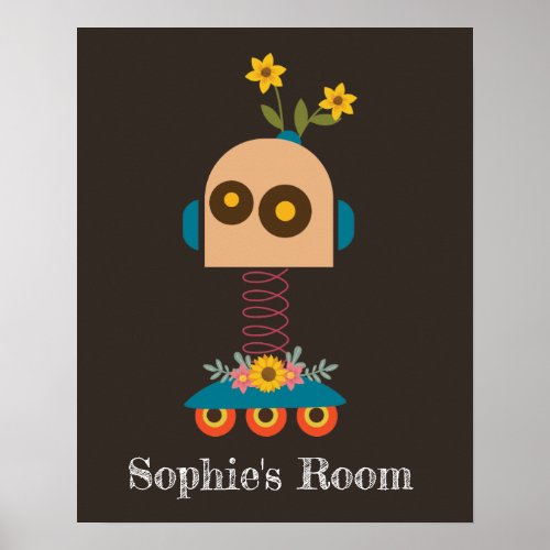 Cute robot childrens girl  room design poster