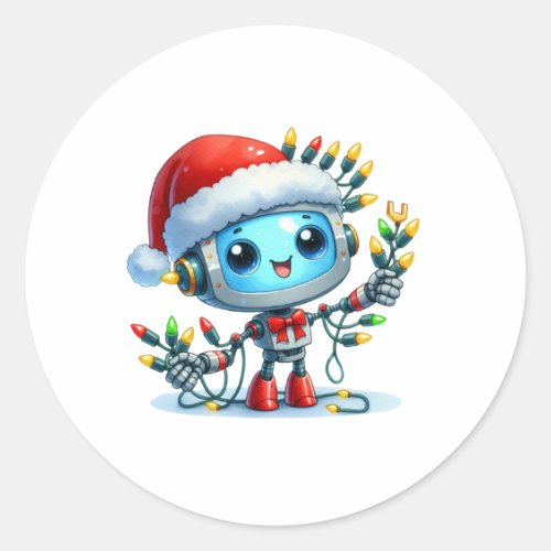 Cute Robot Christmas Birthday Round Sticker