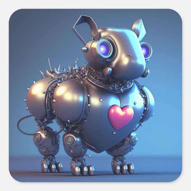 Cute Robot Dog with Big Heart Valentine's Day Square Sticker (Front)