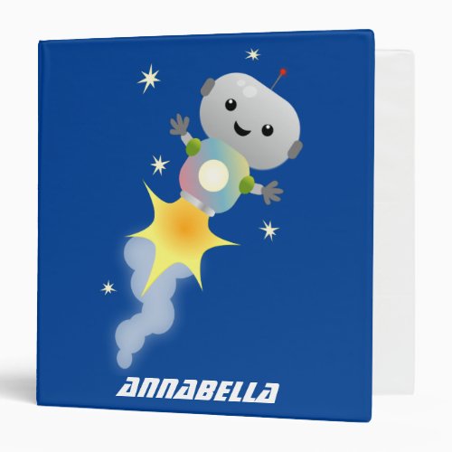 Cute robot flying in space cartoon illustration 3 ring binder