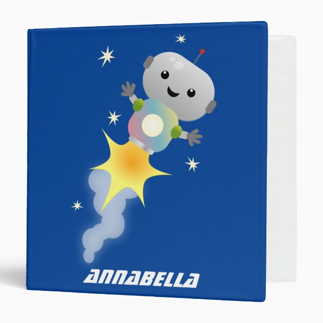 Cute robot flying in space cartoon illustration 3 ring binder (Front/Inside)