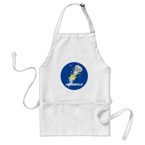 Cute robot flying in space cartoon illustration adult apron