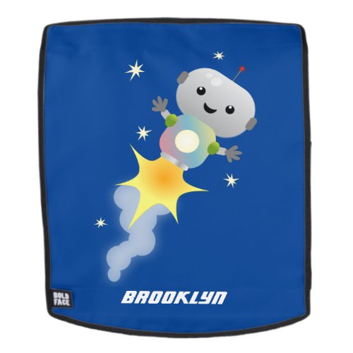 Cute robot flying in space cartoon illustration backpack