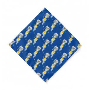 Cute robot flying in space cartoon illustration bandana