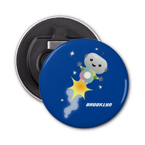 Cute robot flying in space cartoon illustration bottle opener