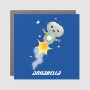 Cute robot flying in space cartoon illustration car magnet