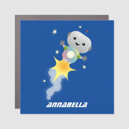 Cute robot flying in space cartoon illustration car magnet