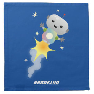 Cute robot flying in space cartoon illustration cloth napkin