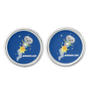Cute robot flying in space cartoon illustration cufflinks