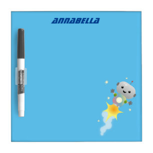 Cute robot flying in space cartoon illustration dry erase board