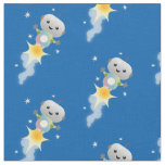 Cute robot flying in space cartoon illustration fabric