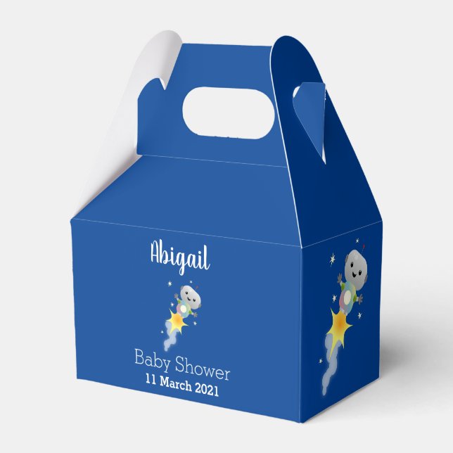 Cute robot flying in space cartoon illustration favor boxes (Front Side)